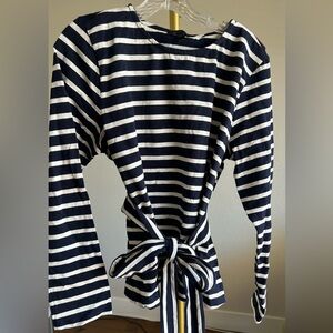 Jcrew Navy and White Striped Tie-Waist Top